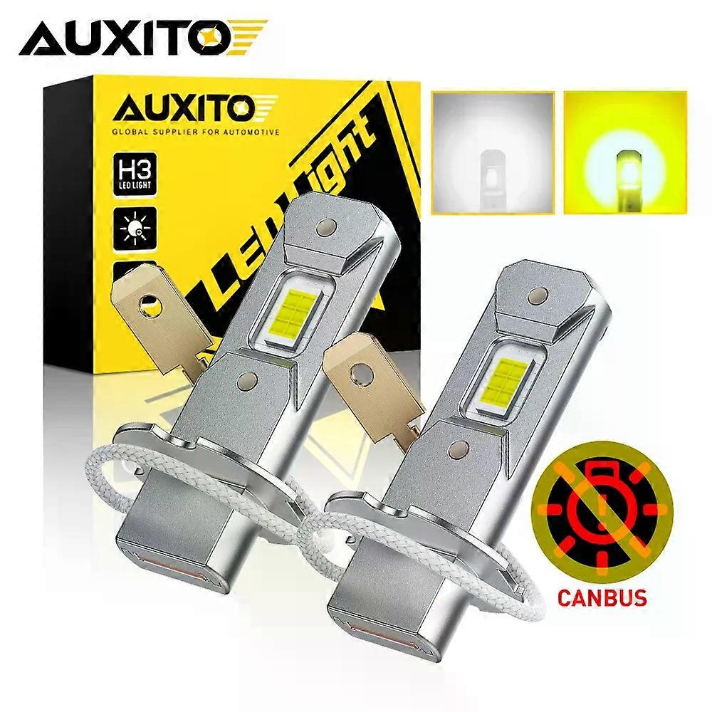 2Pcs Canbus H3 LED Bulb Fog Lights 3000K Yellow No Fan Mini Auto Lamp DRL Daytime Running Light 1:1 Size 6500K White 12V