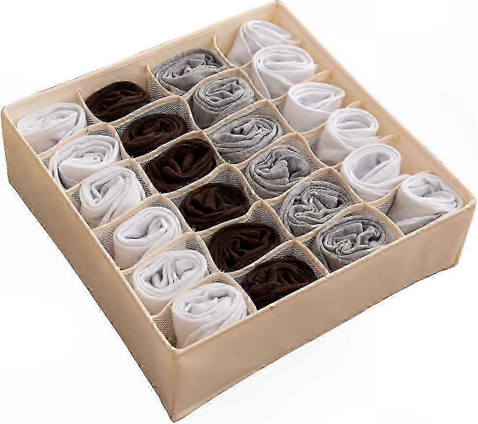 Beige Foldable Drawer Organizer with 24 Compartments for Closet Storage