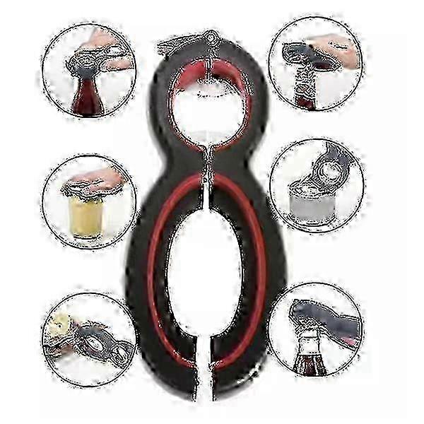 6-in-1 Multi-Function Can Opener for Cans, Bottles & Jars with Easy Grip Handle