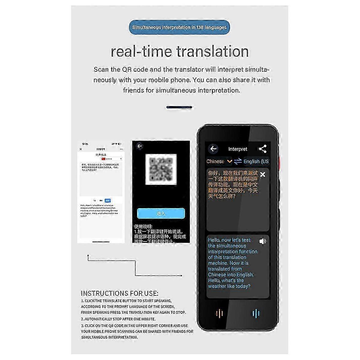 New Smart Translator with Voice, Supports 138 Languages, WiFi Connectivity, 3D Touch Screen, Offline Record Translation