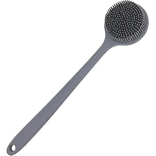 Silicone Back Scrubber for Shower with Long Handle (Gray)