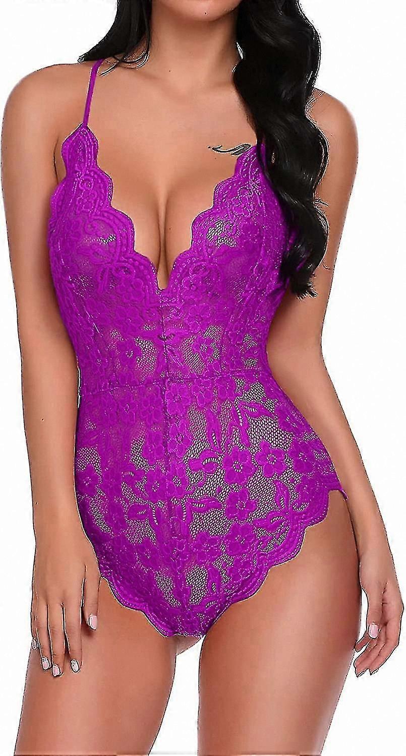 Women's Alluring Lace Bodysuit - Elegant One-Piece Undergarment with Deep V Design