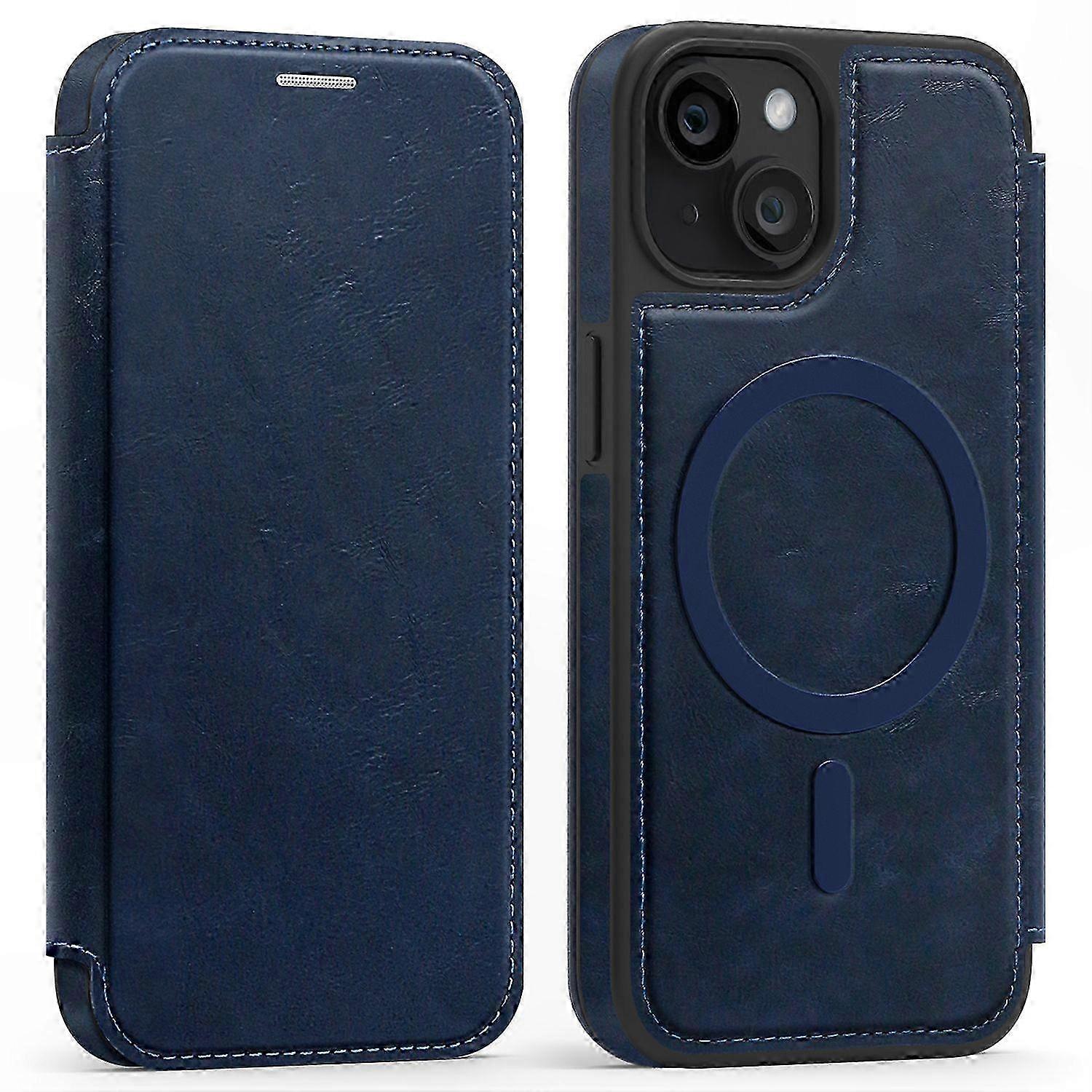 Dark Purple Leather Phone Case with RFID Blocking and Card Holder for Model 13 Devices Compatible with MagSafe Technology