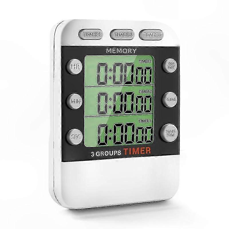 Triple Channel Kitchen Timer with Count Up/Down Function, Loud Alarm, and Clear Display for Cooking