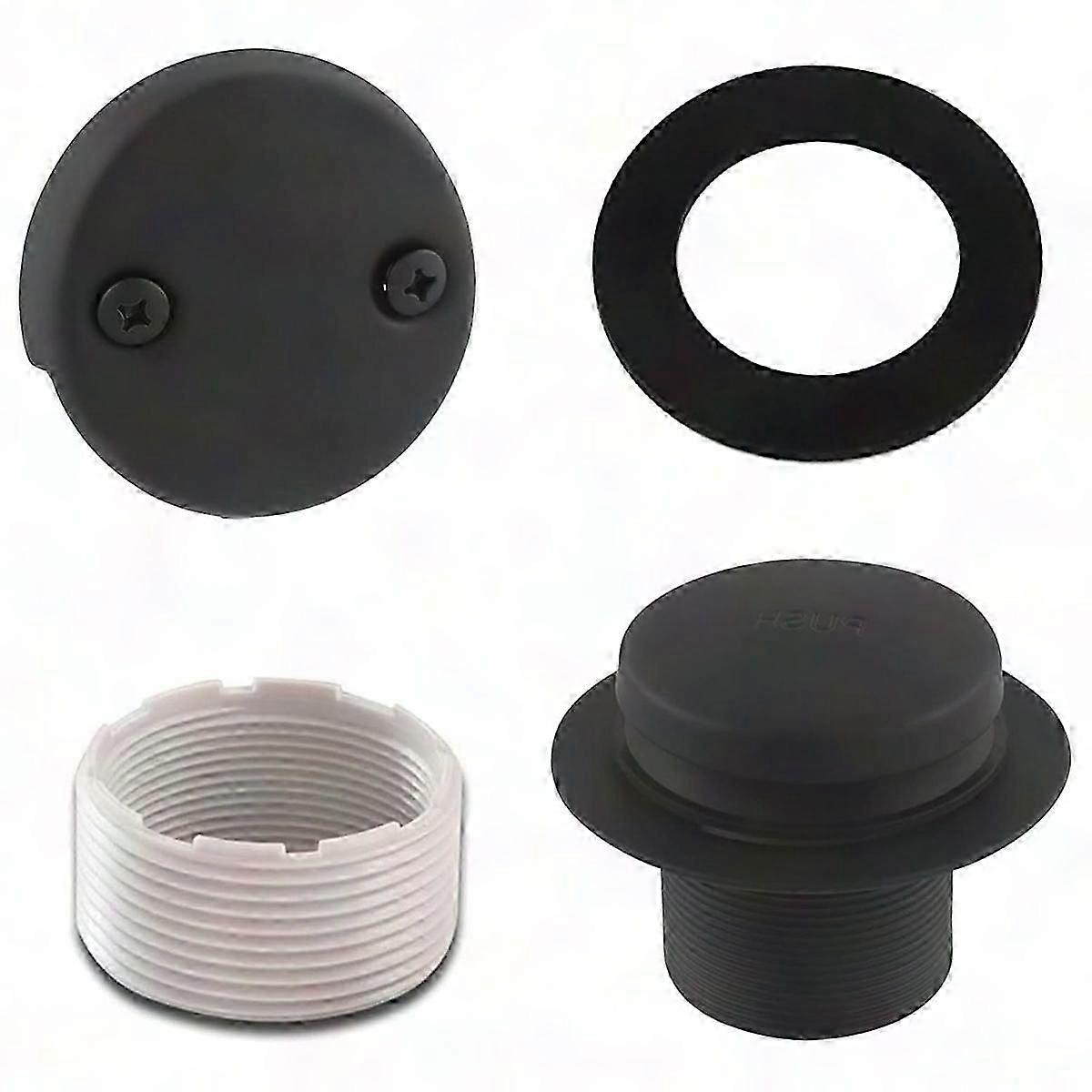 Black Tub Drain Kit with Overflow, Tip-Toe Drain, Two-Hole Overflow Plate, Universal Fit