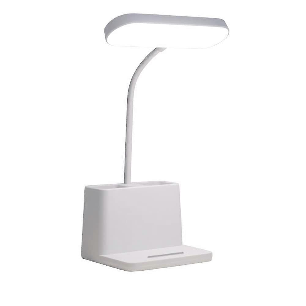 LED Charging Desk Lamp Eye Protection Study Dormitory Small Desk Lamp Bedside Lamp Dual-use Three-Speed Dimming Soft Light Eye Protection(White)