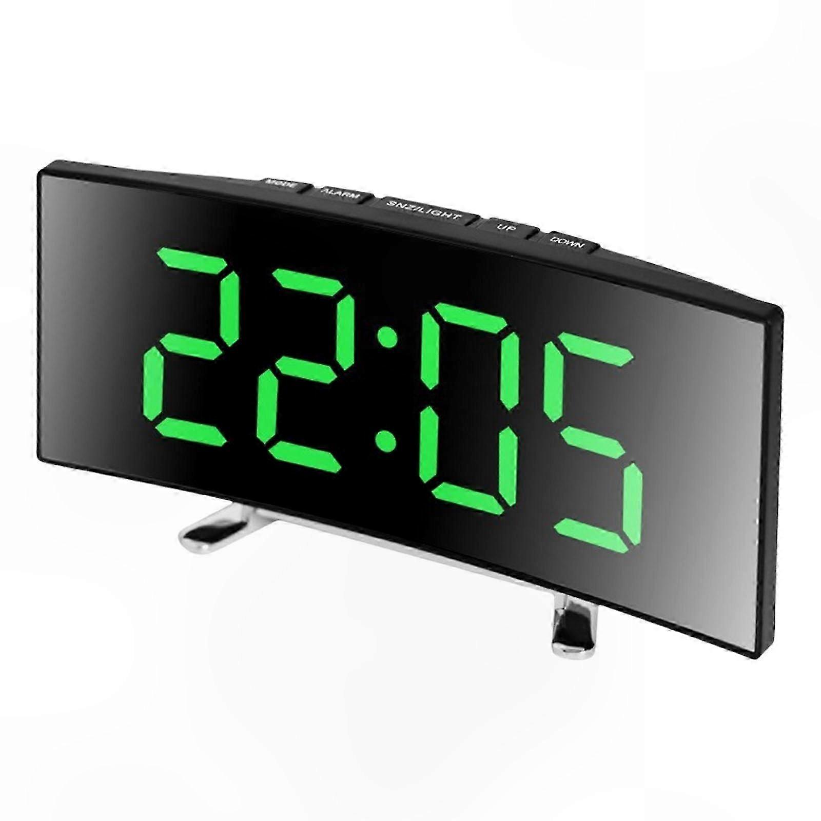 Modern LED Alarm Clock with Curved Mirror Display USB Powered Quiet Operation for Home and Office Decor Temperature Feature