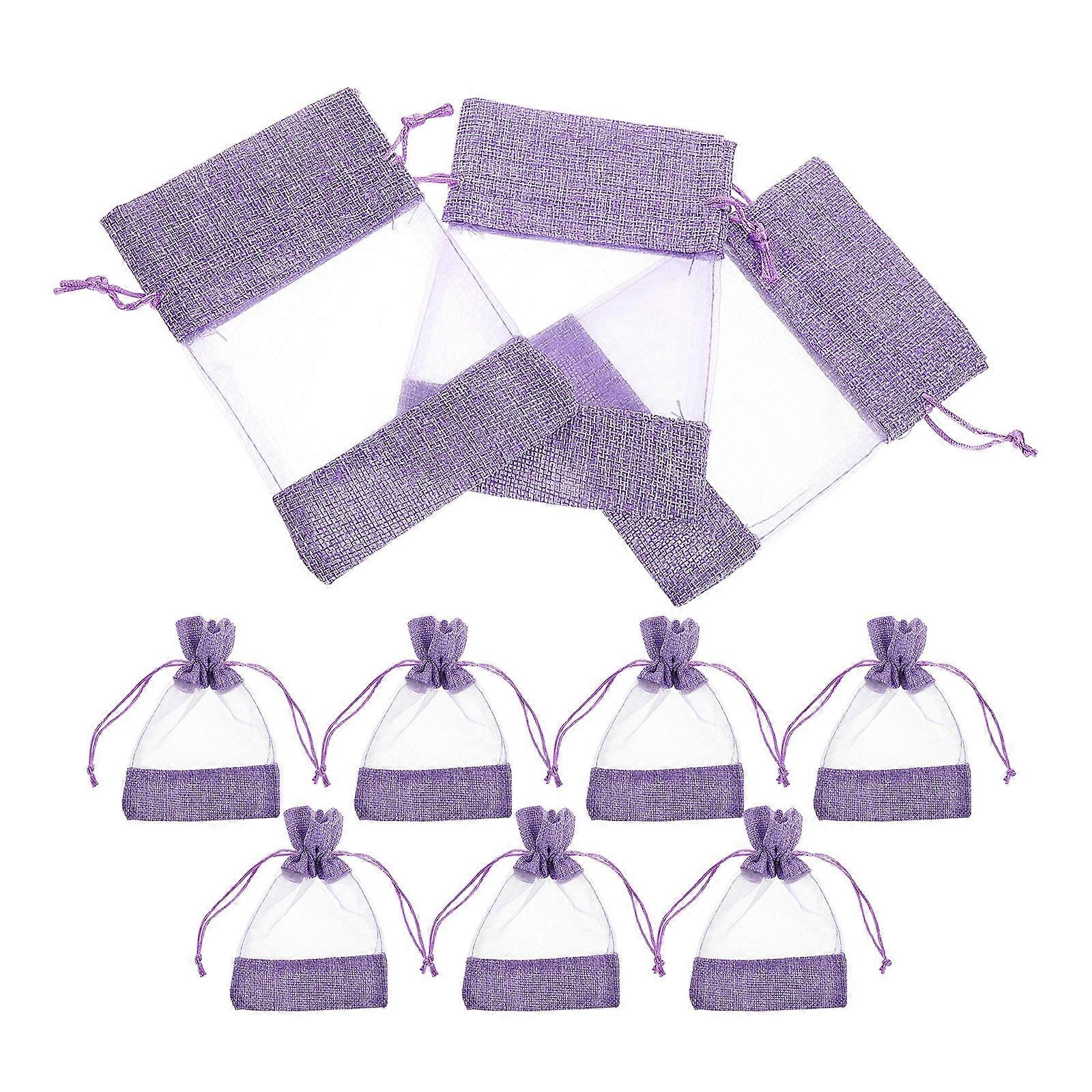 Lavender Sachet Pouch Purple Rectangular Linen Drawstring Closure 10Pcs