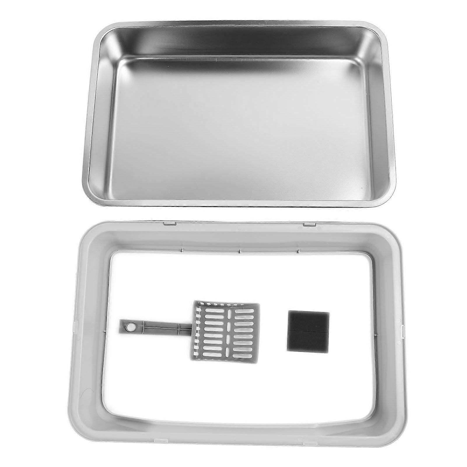 Stainless Steel Cat Litter Box with Lid High Sided Anti Splash Block Odors Easy to Clean Large Size for Pets Light Grey