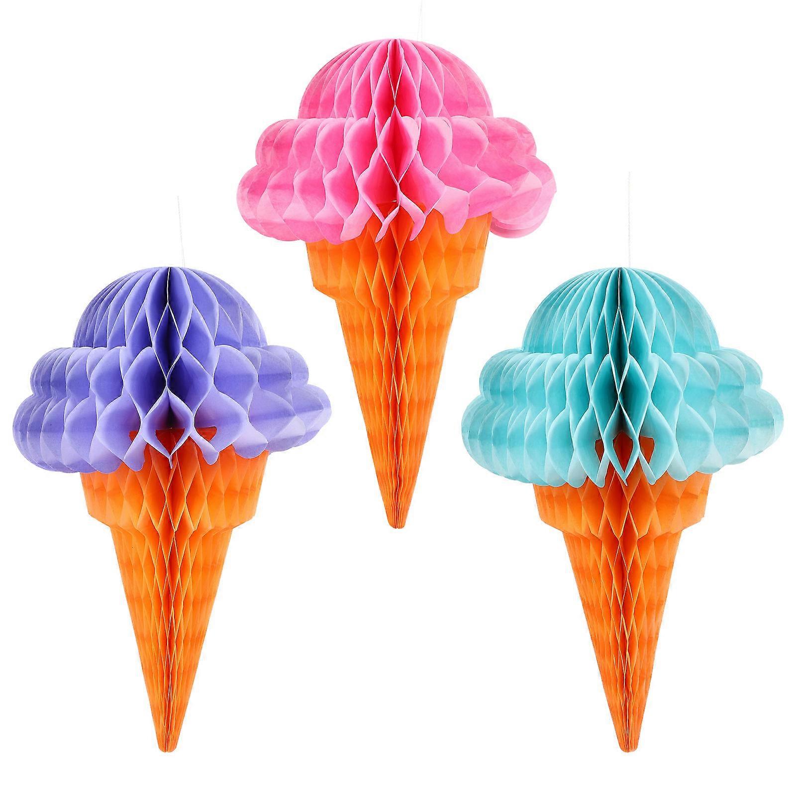 Hawaiian Party Supplies Ice Cream Shape Hanging Decor for Hawaii Party Home Gathering Party Paper and Metal Assorted Color Hanging 3Pcs