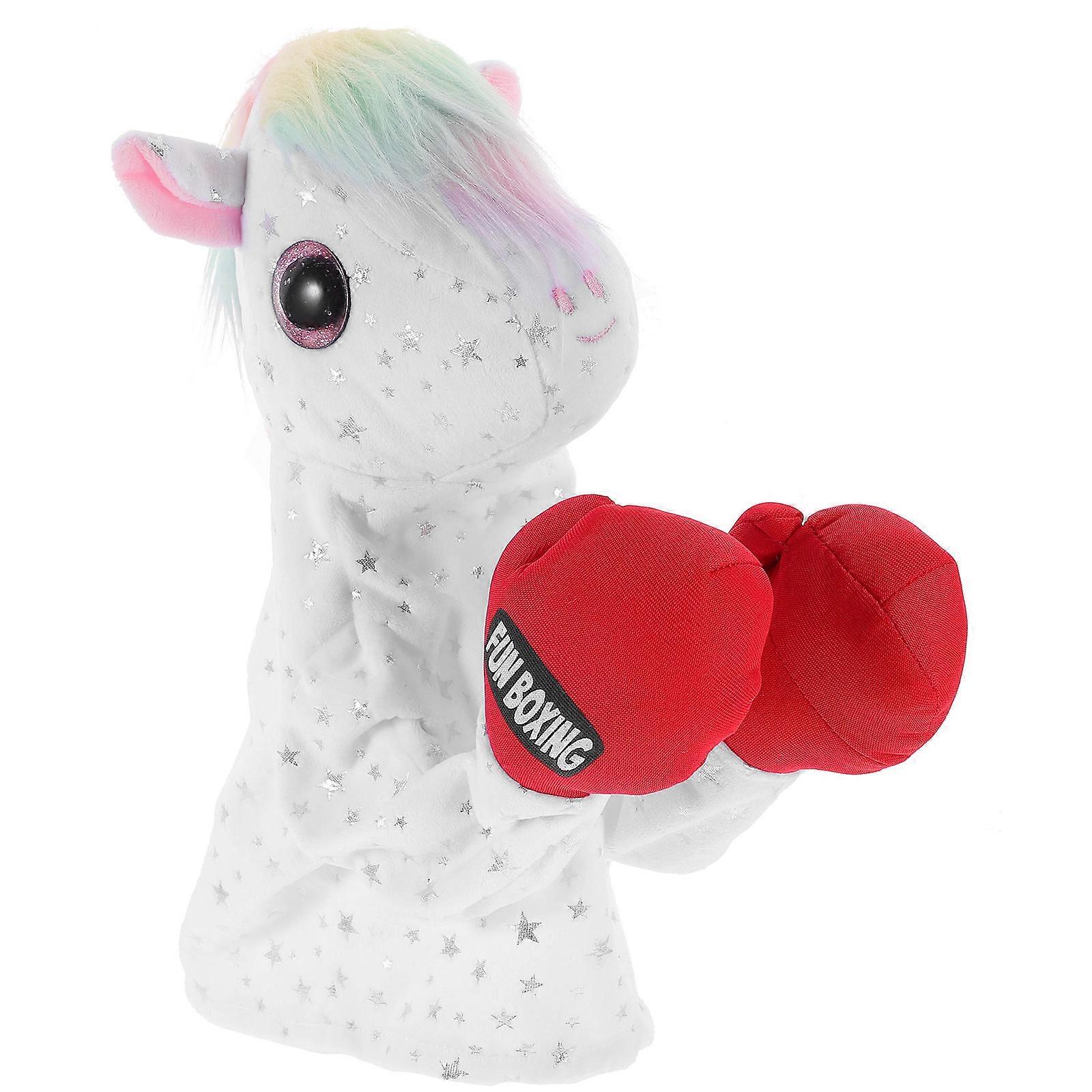 Boxing Style Unicorn Hand Puppet For Parent-Child Interaction In White Color 1Pack Interactive Toy