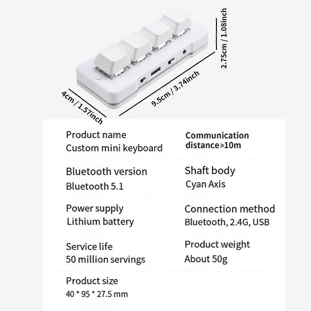 MK424Pro 4-Key Mini Customized Keyboard+Mechanical Blue Switch White