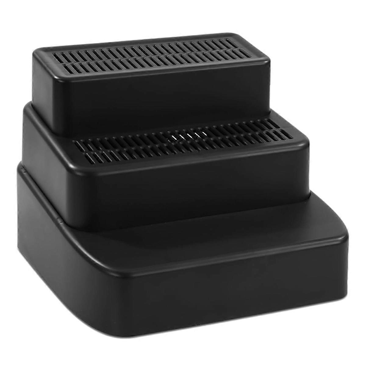 Adjustable 3 Steps Litter Box Ramp with Filter Function, Detachable Litter Trapper, for Small & Elderly Cats Black