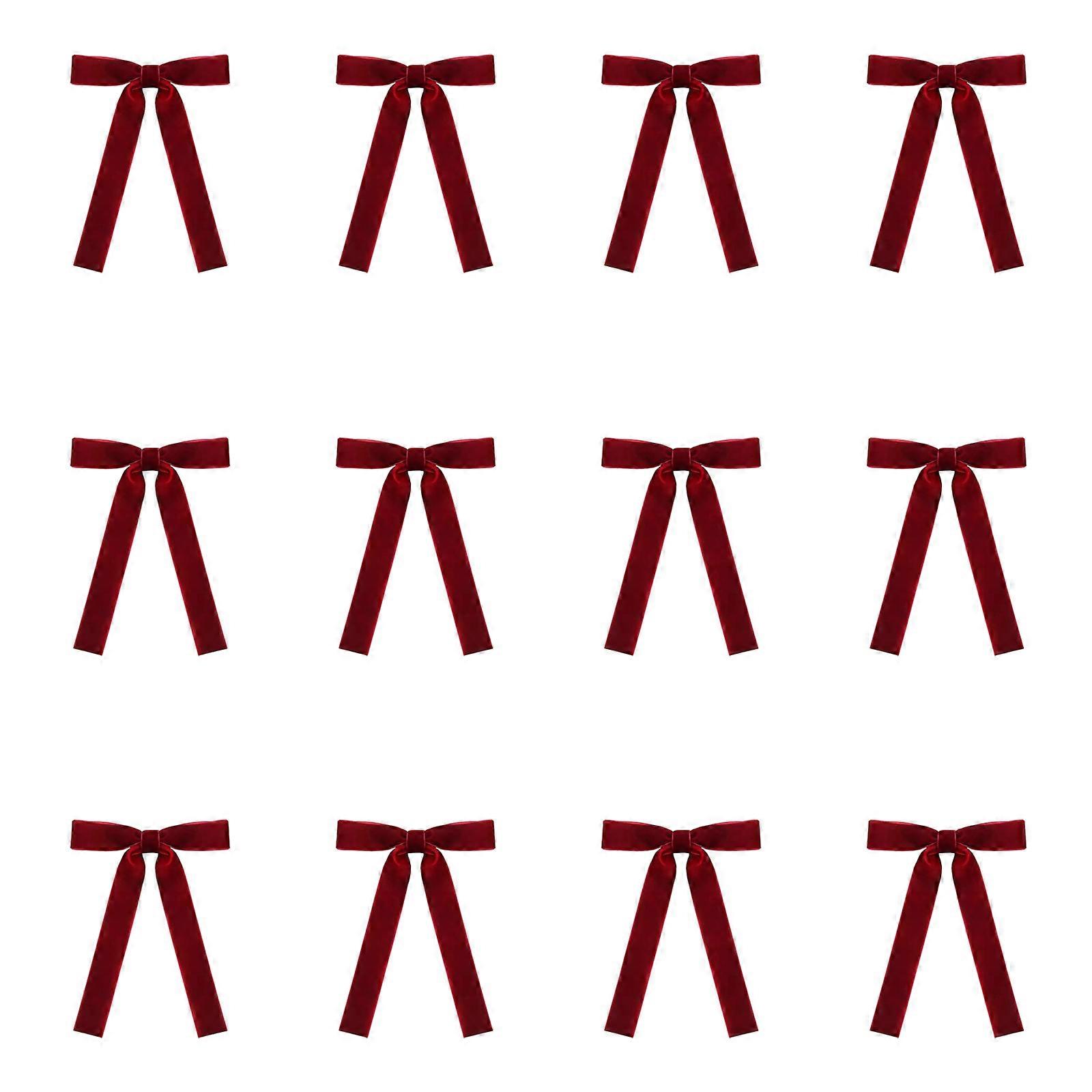 Ornement de sapin de Noël classique en velours, nœud papillon torsadé robuste, couleur bordeaux.