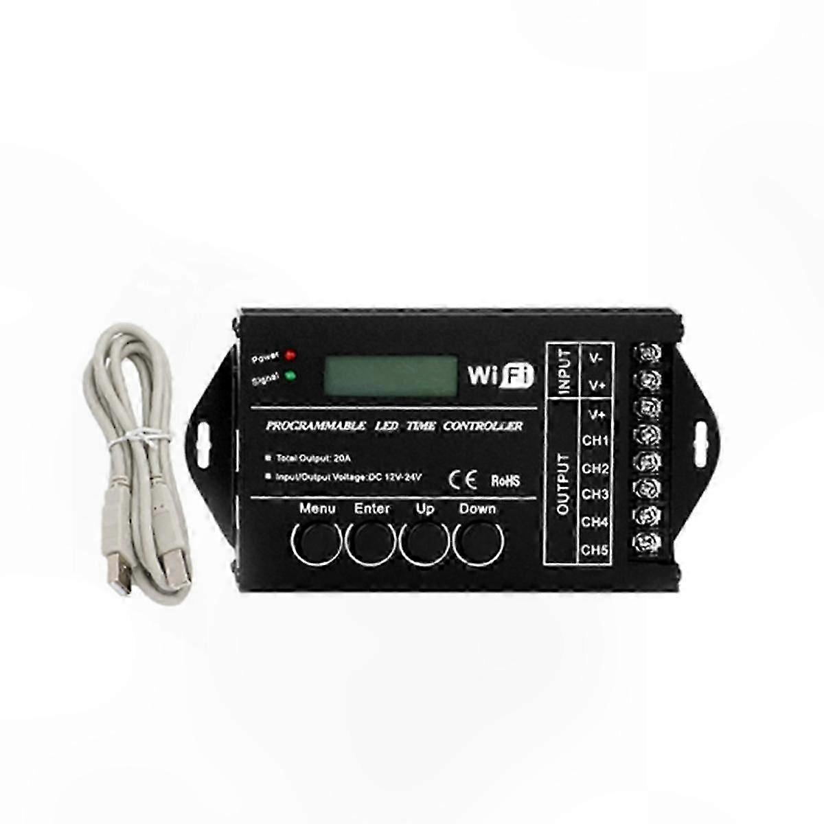 Programmable LED Controller for RGB Time Scheduling, 5 Channels 20A, Common Anode, DC 12V-24V WiFi Compatible