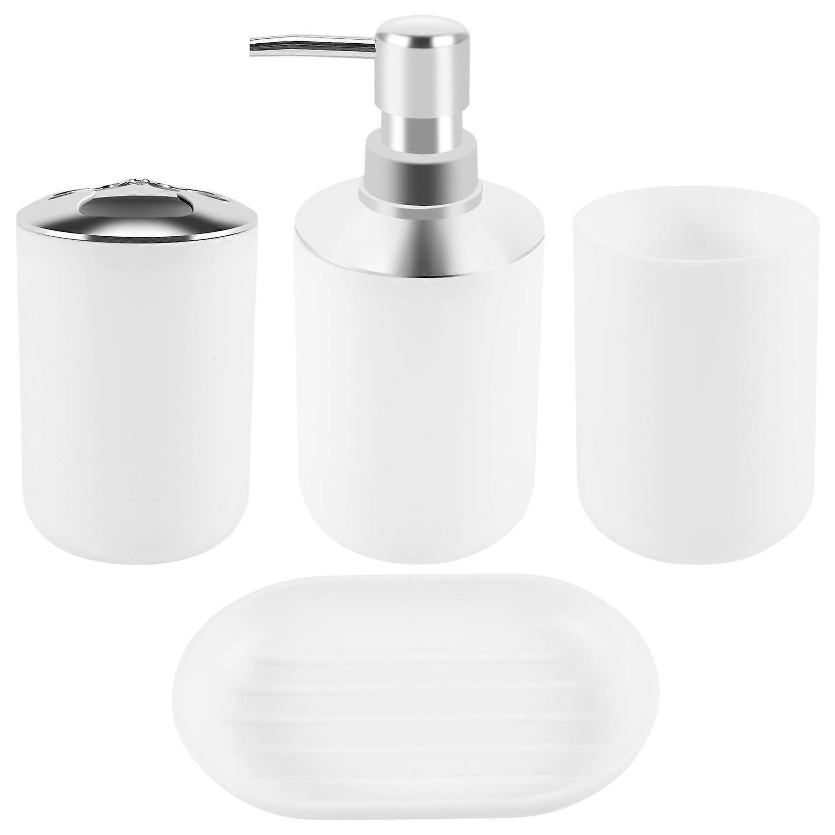 4 Pcs Plastic Bathroom Accessory Set,with Toothbrush Cup(White)