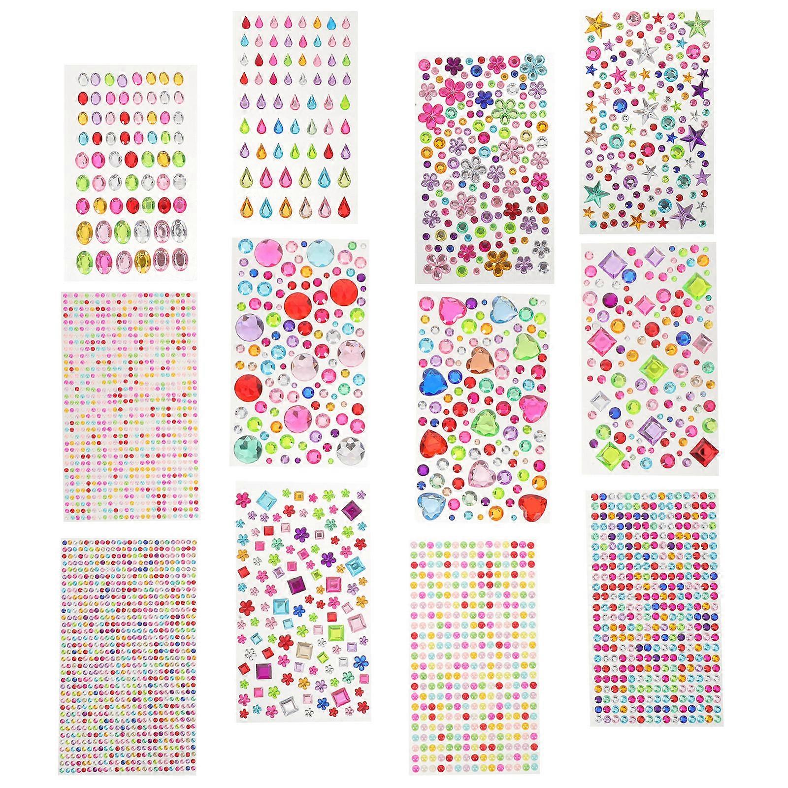 12 Sheets Rhinestone Stickers For Crafts Kids Makeup Face Art Multi Color Strong Adhesive For DIY Projects