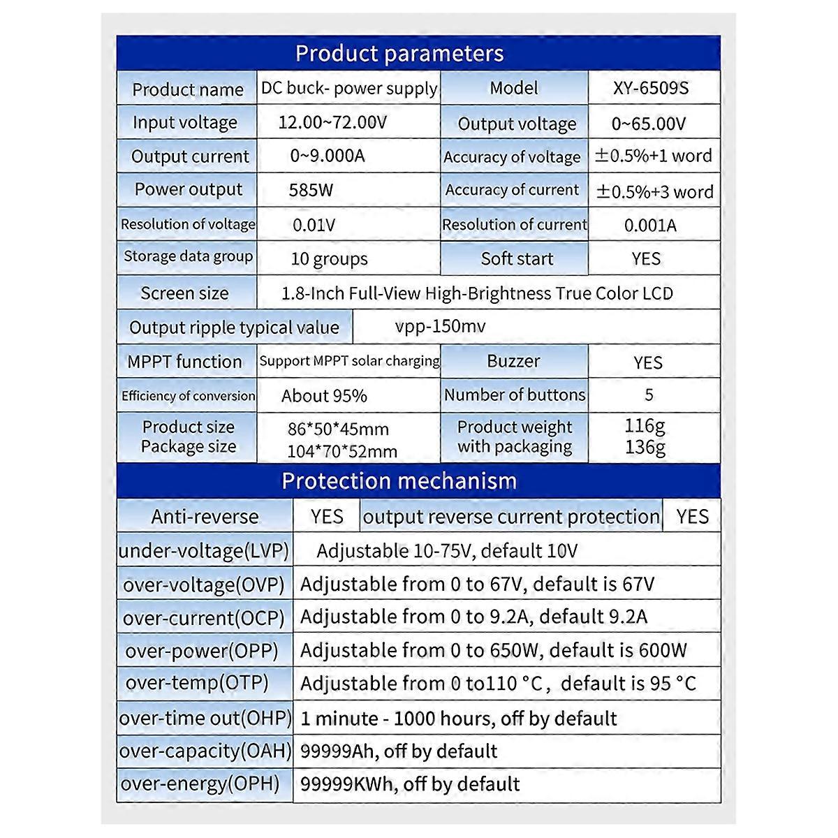 XY6509S CNC Adjustable DC Regulated Power Supply Constant Voltage and Current 65V 9A 585W Step-Down Module