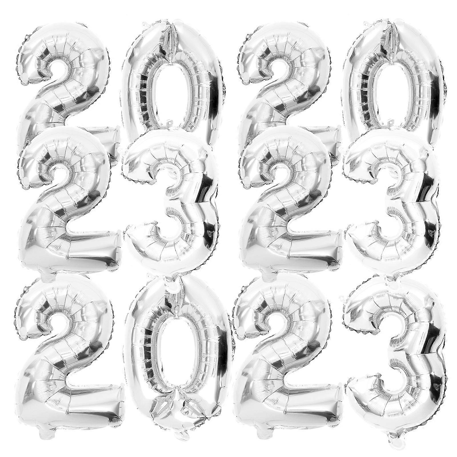 Aluminum Foil 2023 Balloon Numbers for New Year Party 6Sets Silver