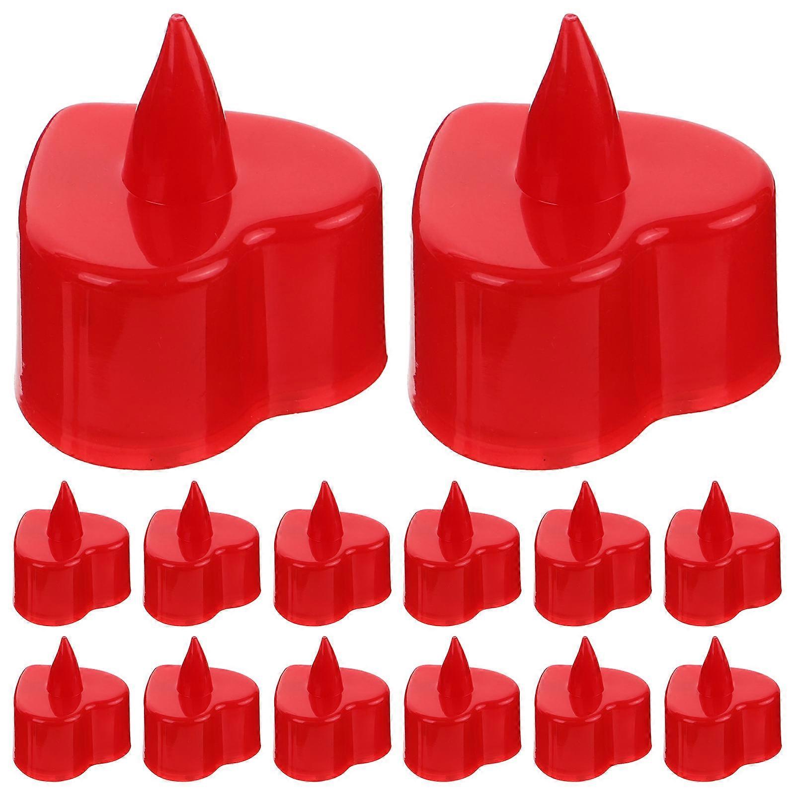 24Pcs LED Heart Shape Flameless Candle Lights For Valentine's Day Party Decoration Red Color Approx. 4.2 x 4.2 x 4cm Night Lamp
