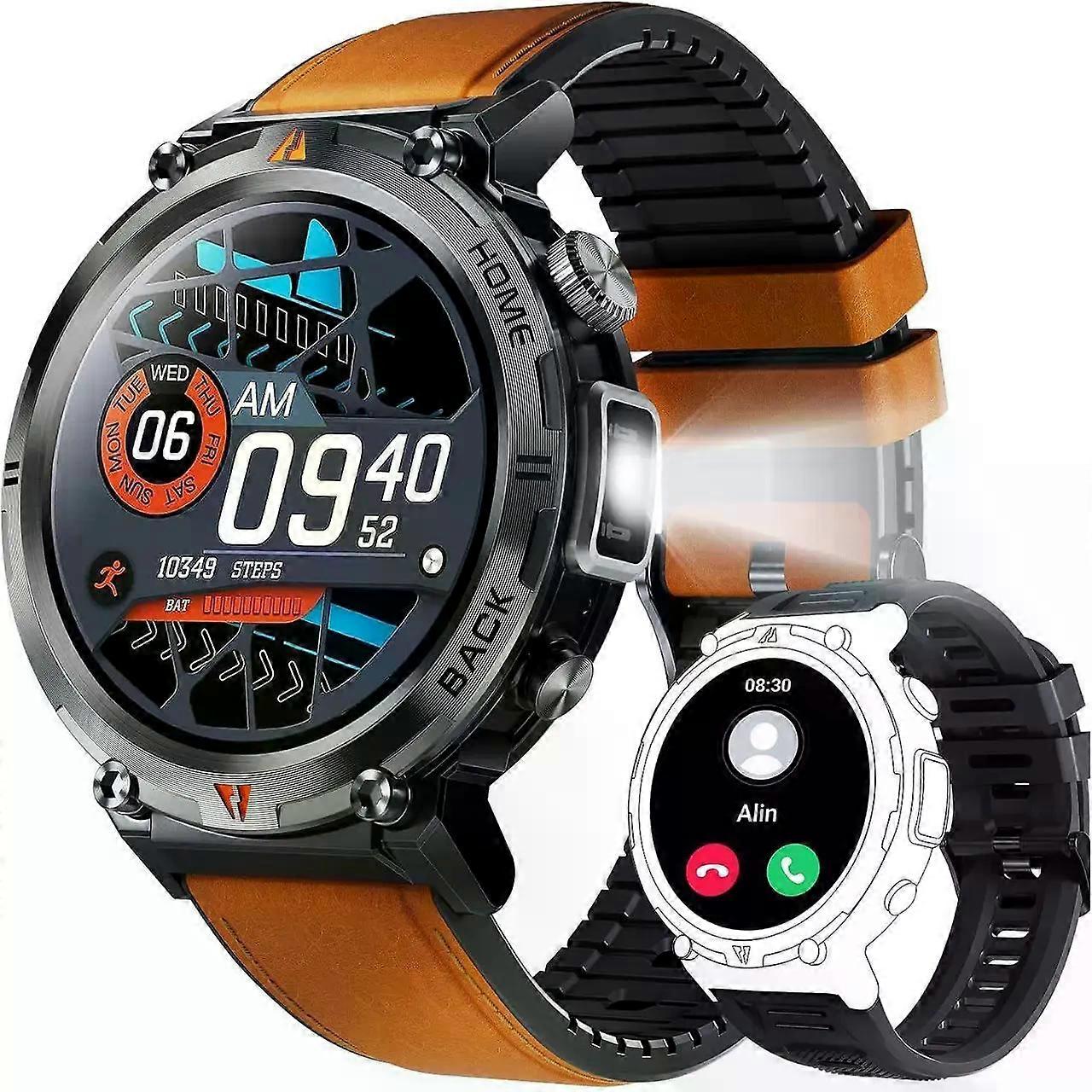 Military Smart Watch for Men with LED 1.45 Rugged 3ATM Waterproof Smart Watch with 100+ Sports Modes Fitness Tracker with Heart Rate Sleep Monitor Tac