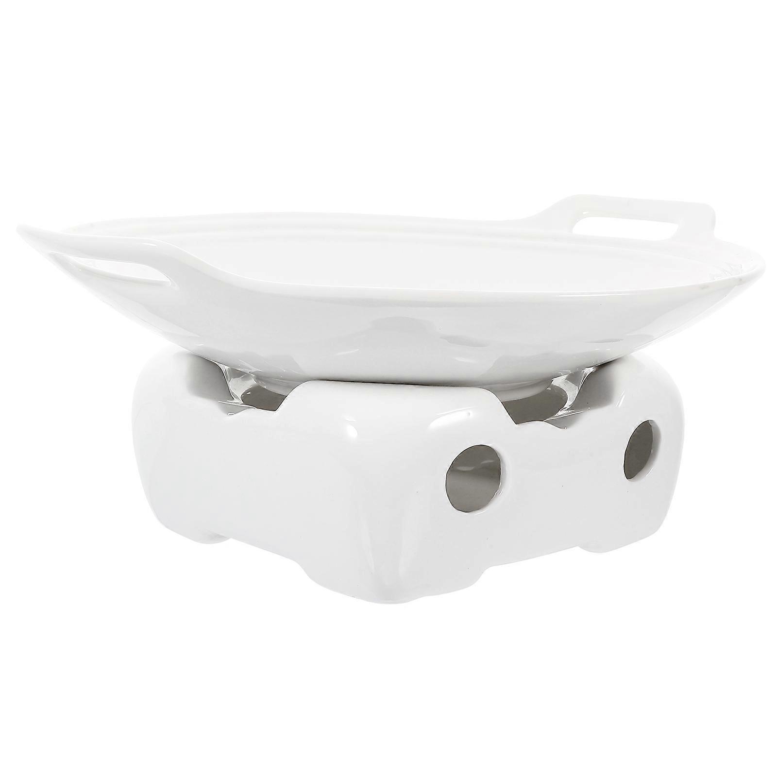 White Ceramic Dessert Plate Serve Pan for Kitchen Use 2Sets with Rack