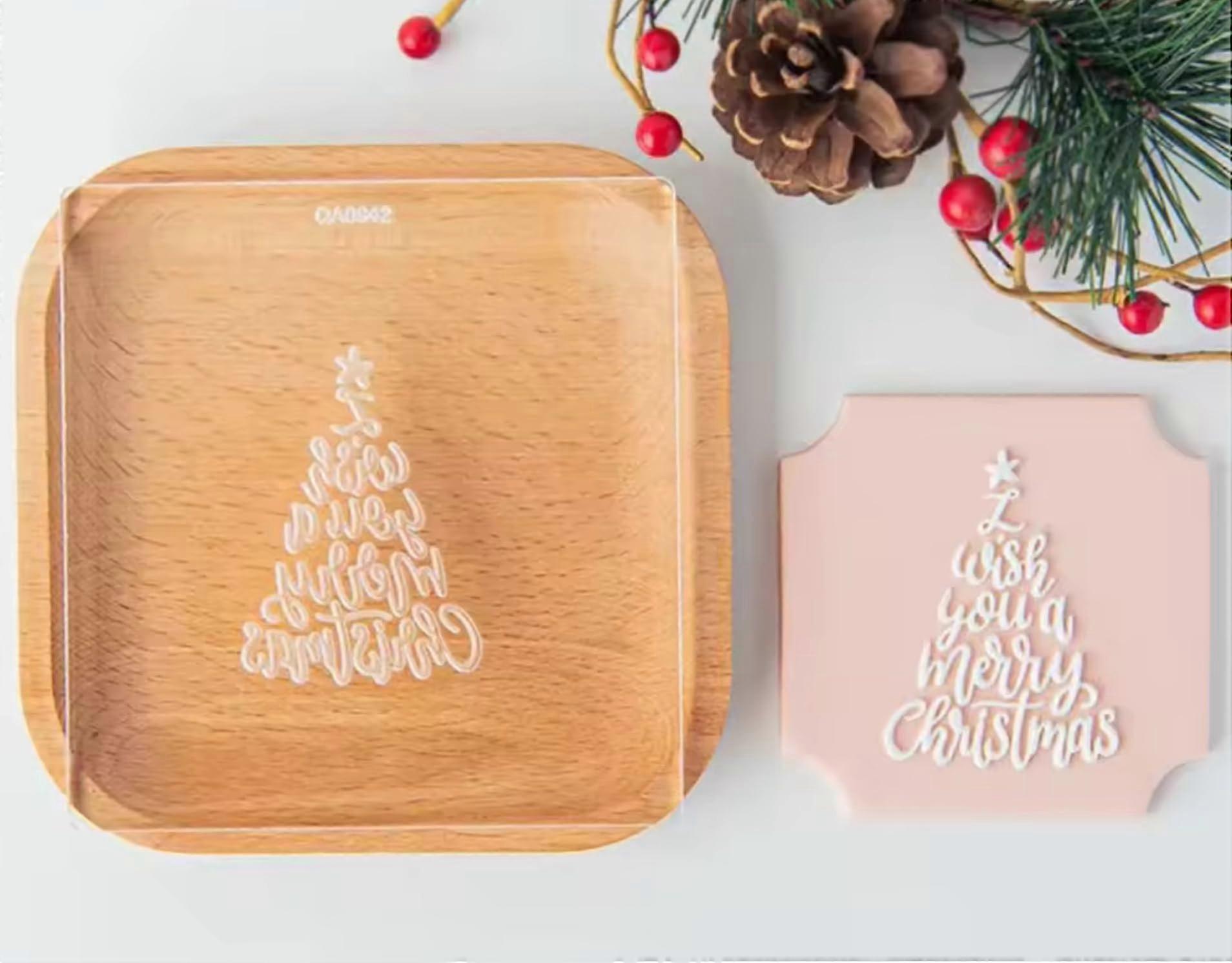 I Wish You a Merry Christmas Small Acrylic Embosser For Cakes And Cupcakes 1 Pack