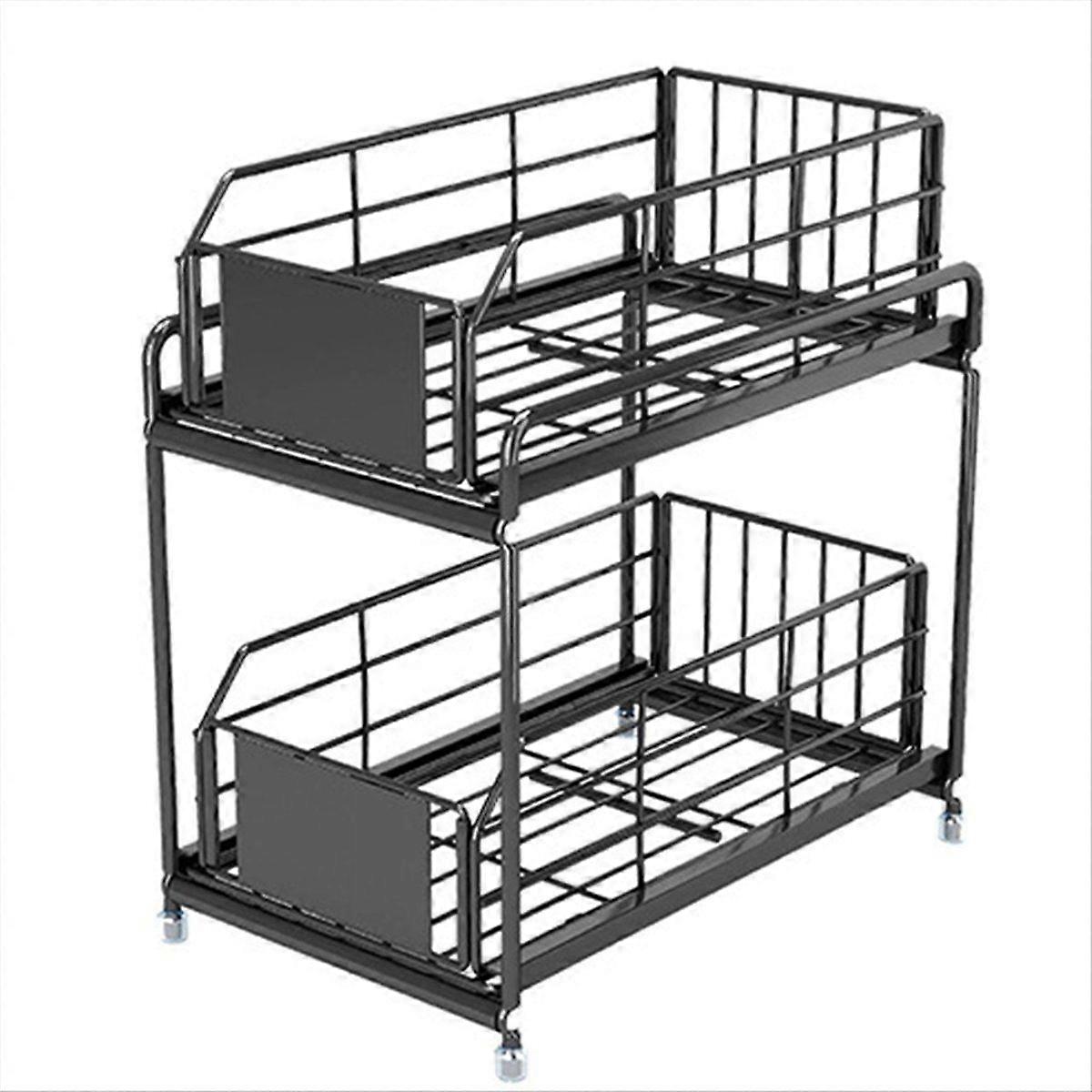 Sliding Drawer Under Sink Organizer Kitchen 2 Layer Multipurpose Rack