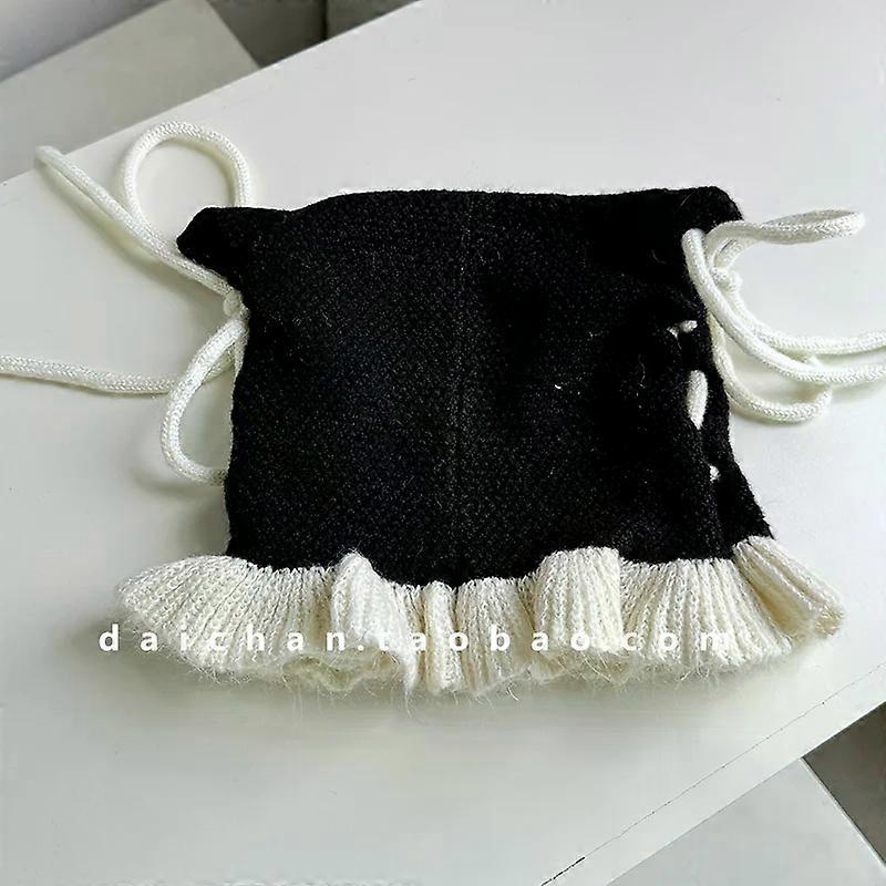 Two-dimensional Lolita Style Niche Cross Bow Small Ears Wool Blend Ruffle Edge Wool Beanie Hat