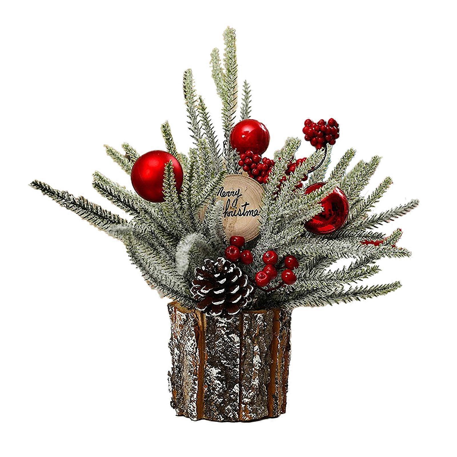 Mini Colorful Tabletop Artificial Christmas Tree with Red Berries, Apples, Pine Cones – Desktop Decor for Home & Office