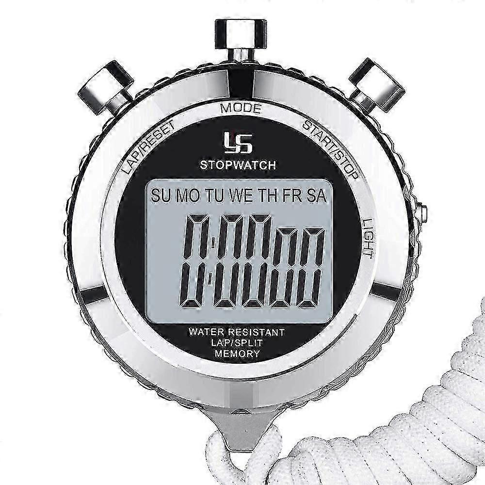 Metal Stopwatch,1/100th Second 2 Lap Memory, Clock Daily Digital Timer