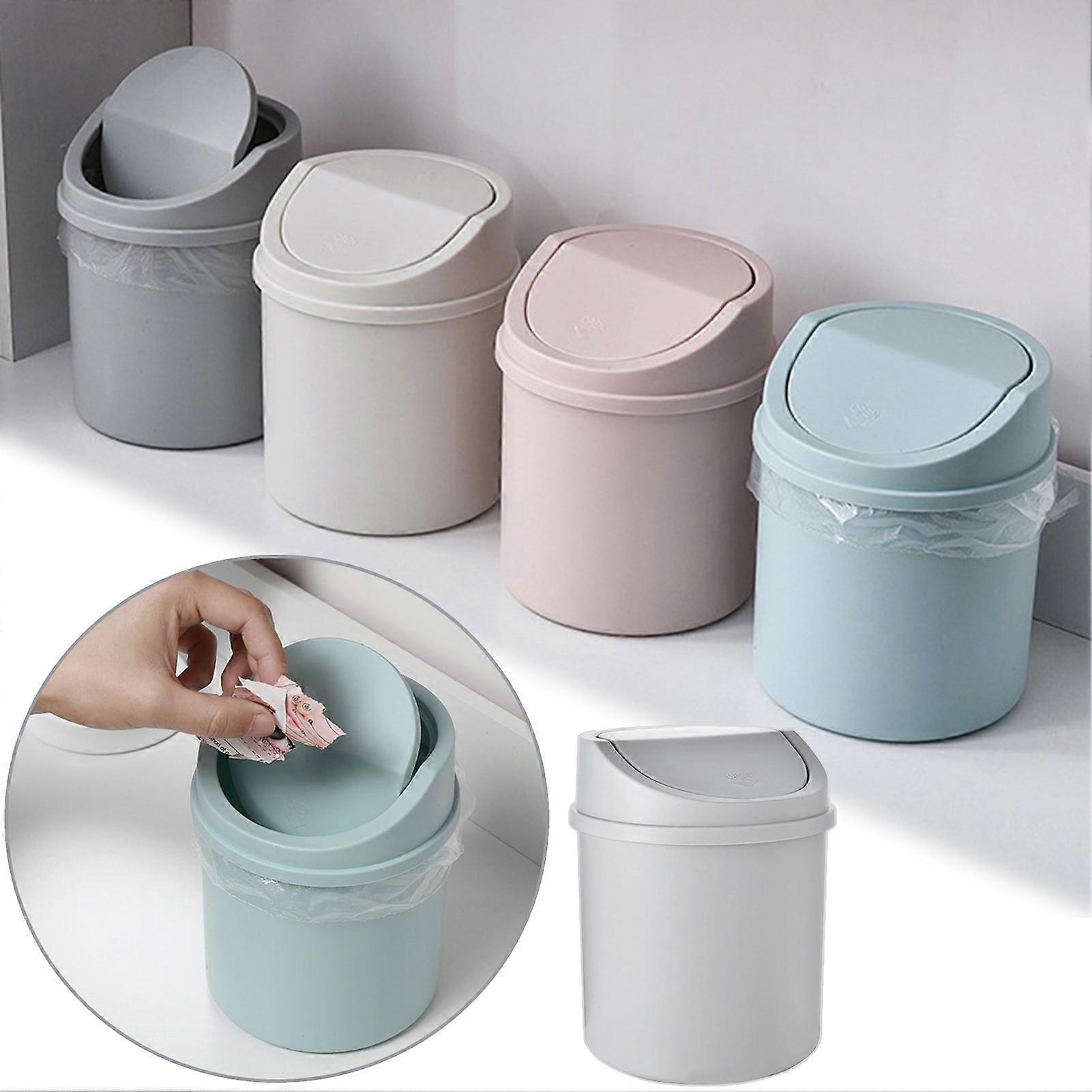 Modern Mini Plastic Trash Can with Swing Lid, Compatible with Bathroom Vanity, Tabletop - Ideal for Cotton Rounds, Tissues