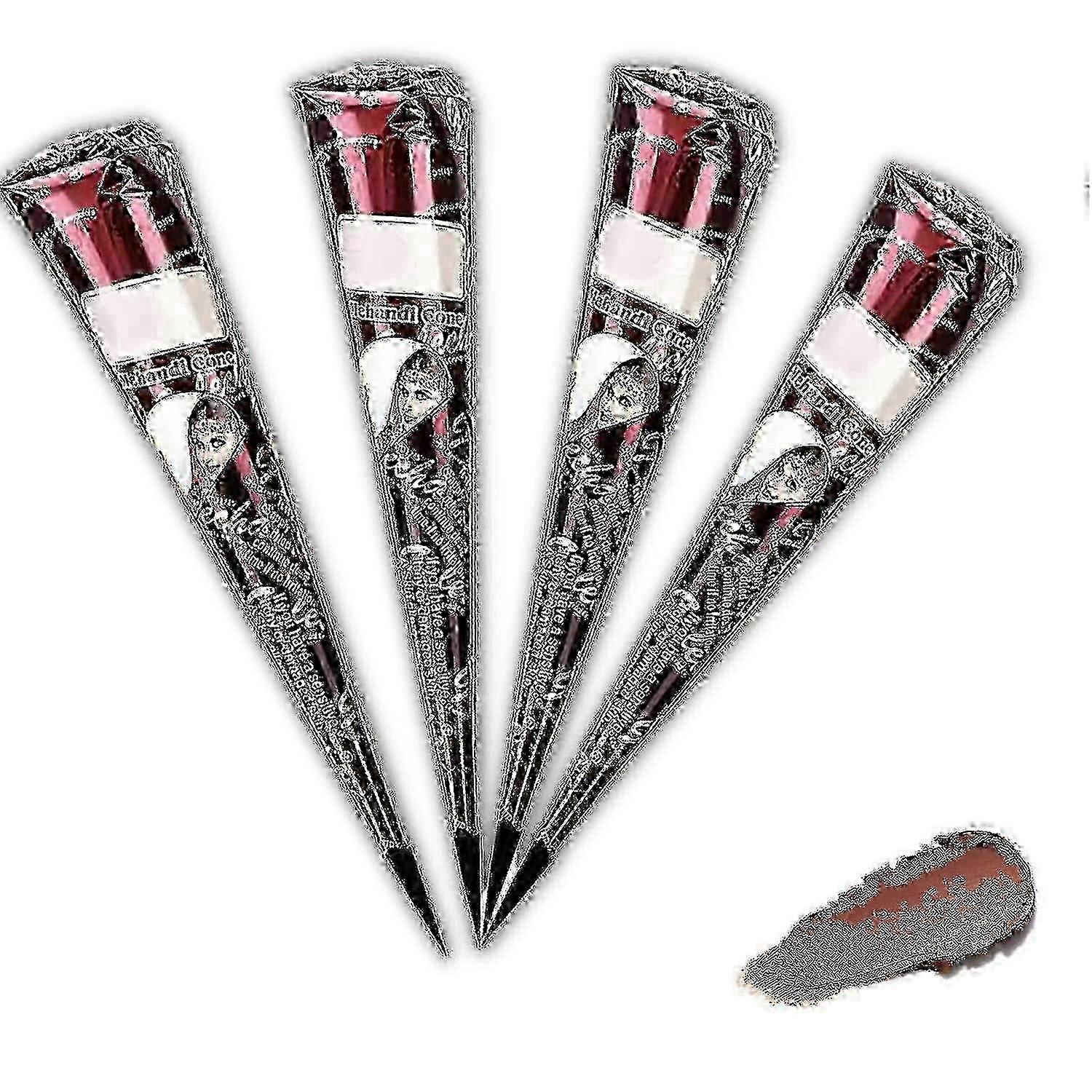 4 عبوات من نمش الحناء البني الطبيعي ، لون وشم الحناء بني ، مخاريط كريم الحناء الطبيعية ، ملصقات الوشم للوشم المؤقت