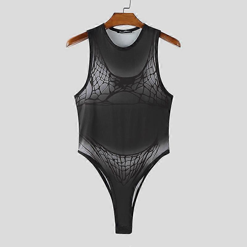 INCERUN Men Underwear Jumpsuits Sleeveless Print Fitted Romper Bodysuits