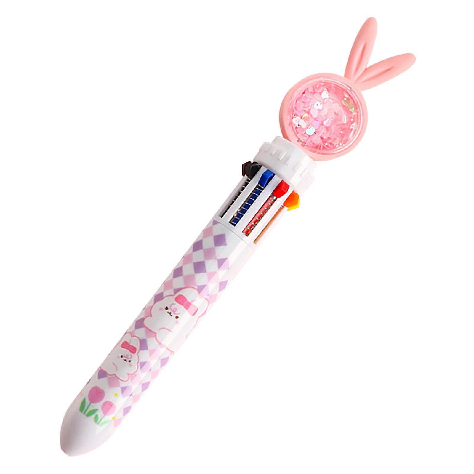 YiFudd 10 Color Ballpoint Pen Sequins Rabbit Gel Pen Students Learn To Press 10 Color-in-one Office Stationery Multi-color Ballpoint Pen 5ml