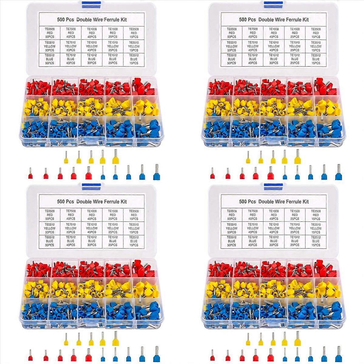 Double Wire Ferrules Kit, 2000Pcs Wire Ferrule Terminals, Insulated Ferrule Crimp Pin Terminals, Cor