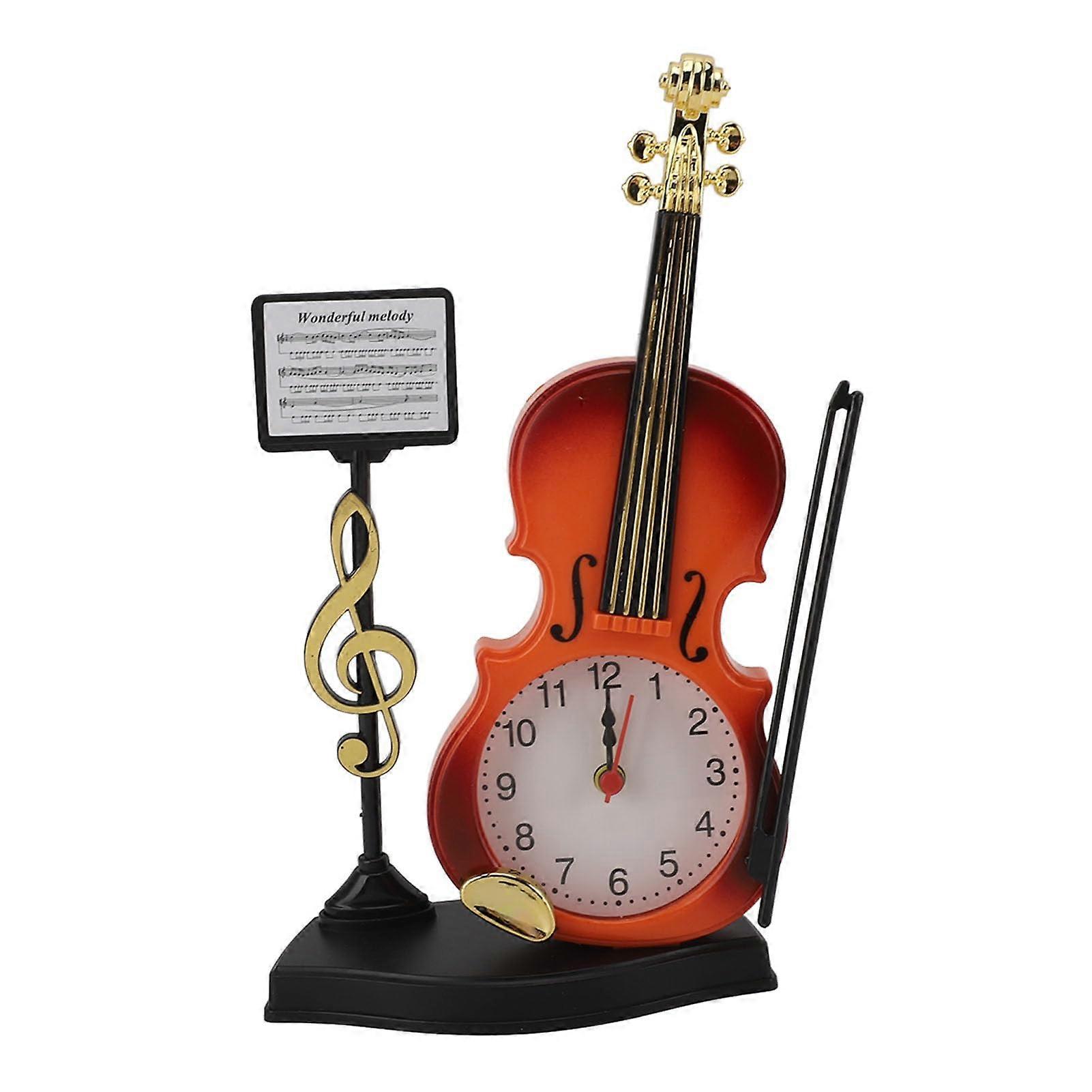 Vintage Desk Clock Guitar Shape, ABS Alarm Table Clock with Stable Base for Bedroom or Office