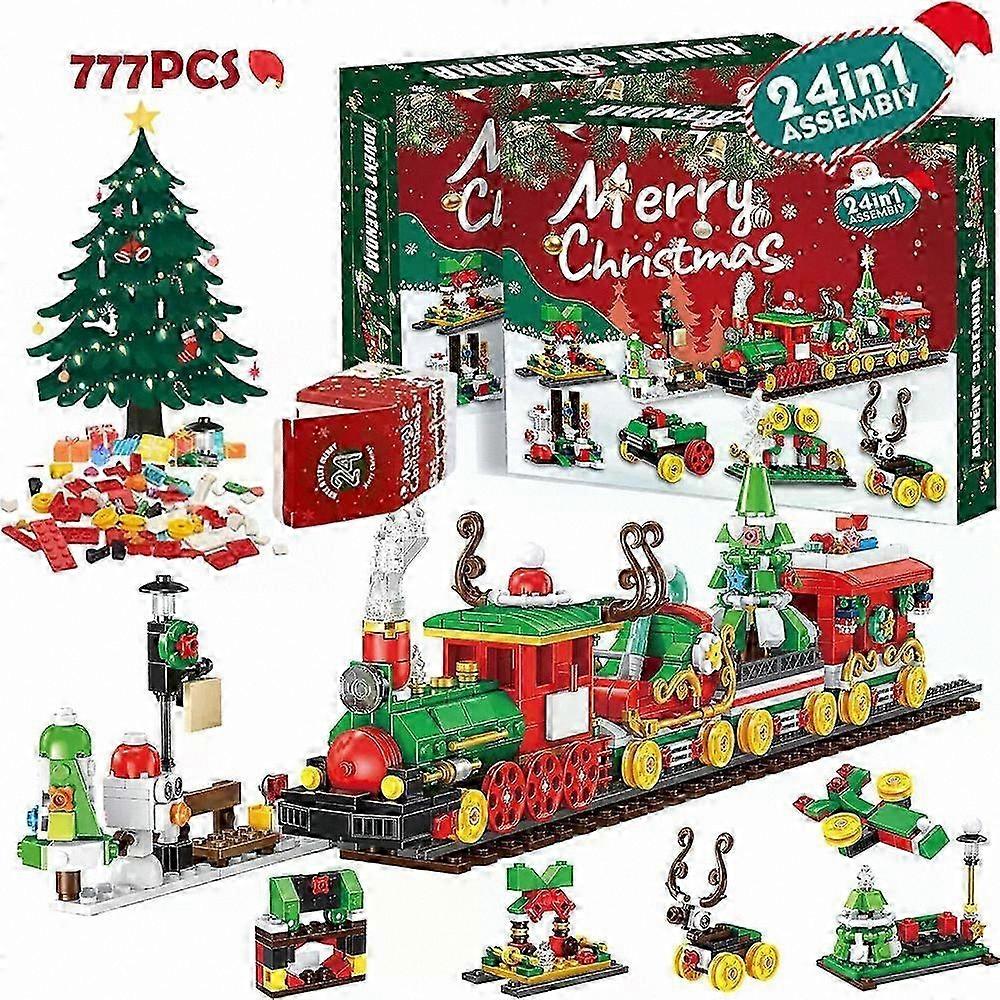 24-Day Christmas Countdown Calendar with Tree and Train Design for Holiday Gifting