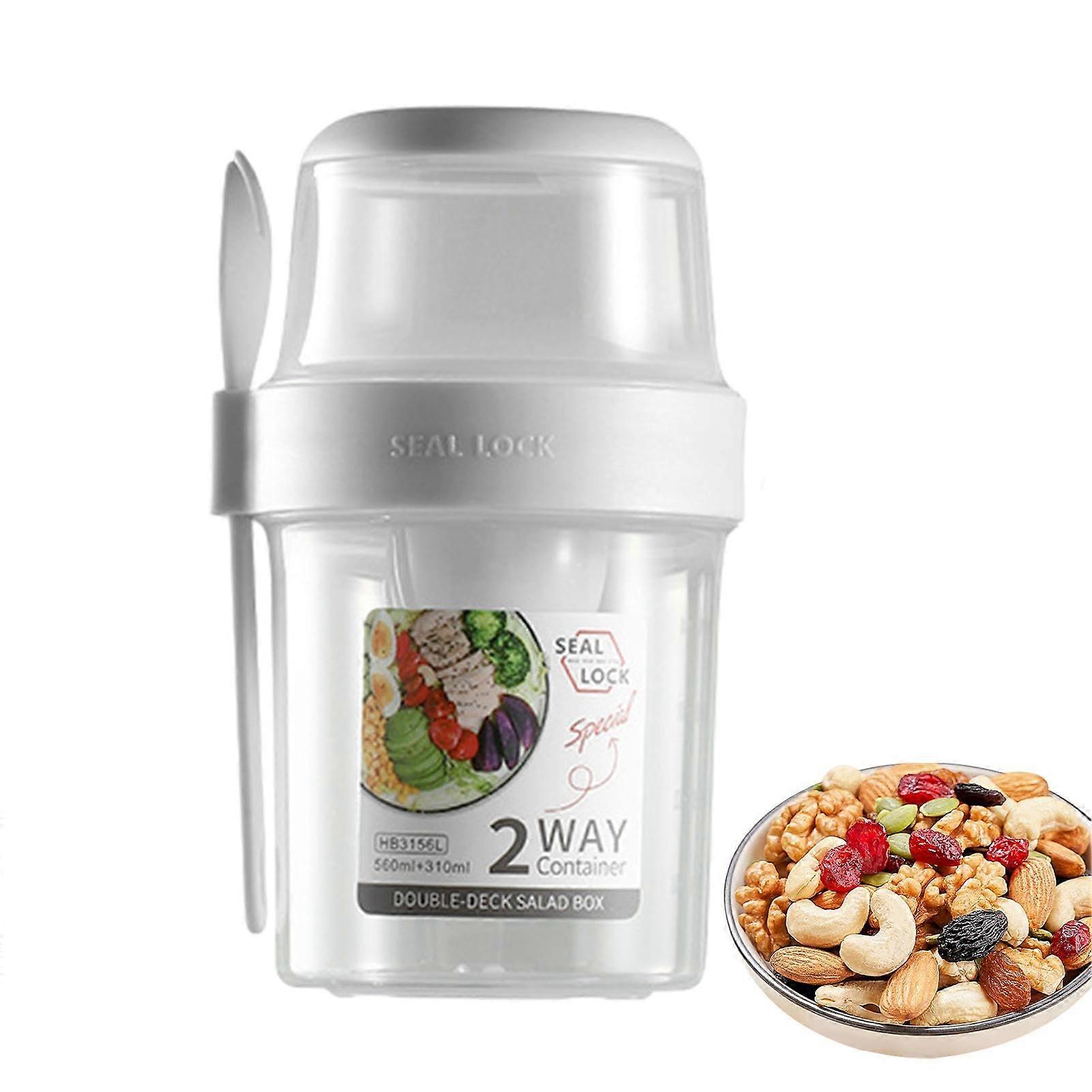 Cereal on the Go 29oz Cereal And Milk Container With Spoon, Oatmeal Container And Cereal Mug, Milk Safe White Petite