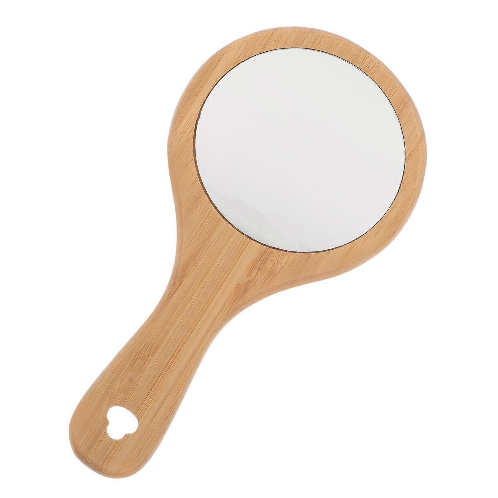 Wooden Cosmetic Mirror for Makeup with Handle Portable Handheld Round Mirror