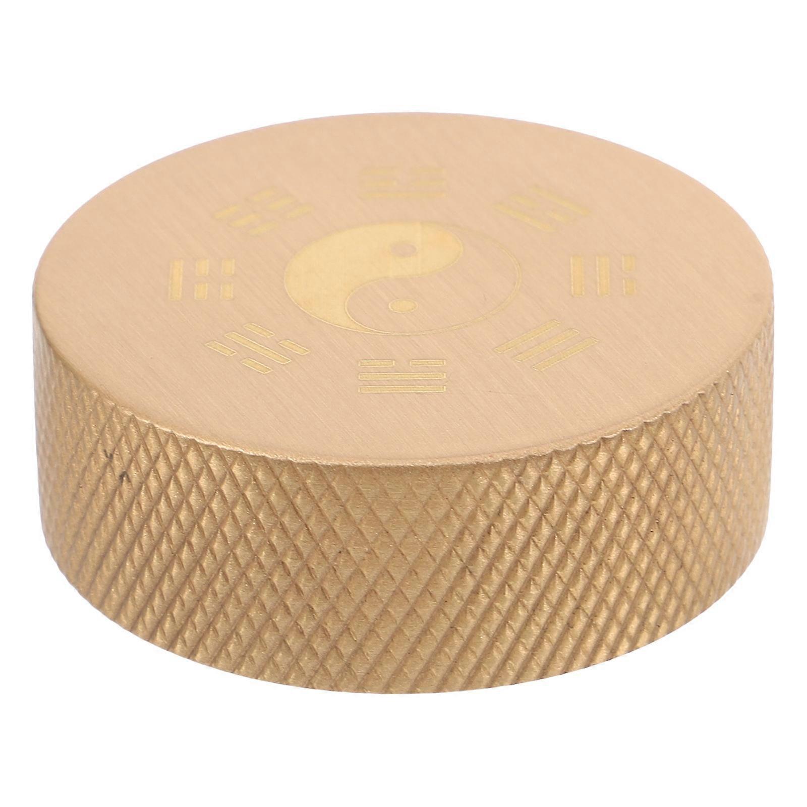 Traditional Brass Paperweight Round Block for Paper Stabilization Golden
