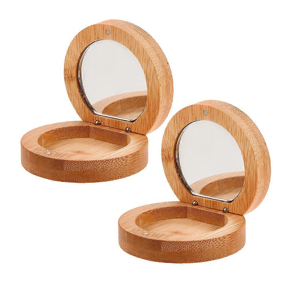Handheld Compact Mirror Wooden Folding Makeup Mirror 2Pcs for Makeup