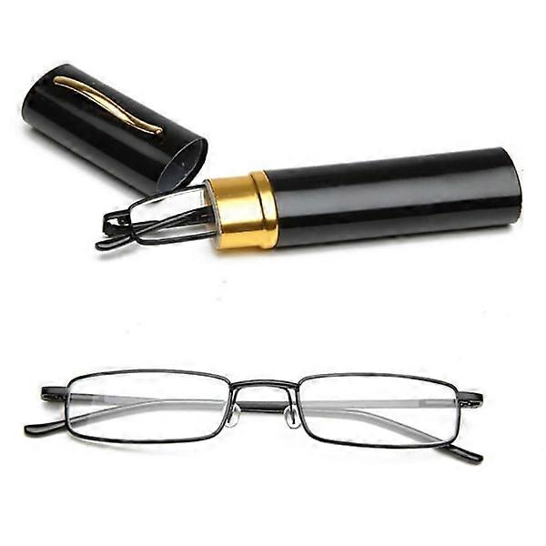 Reading Glasses with Power (+1.0 - +4.0) with Portable Metal Case Black +1.5