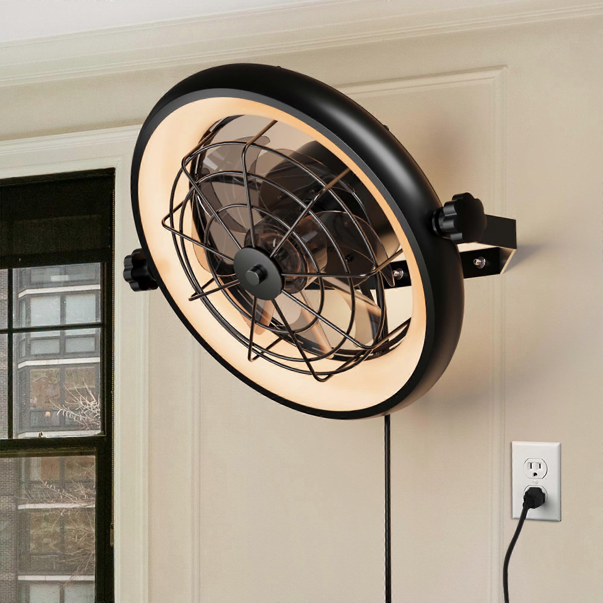 16 Inch Wall Mount Fan with Remote, LED Light, 6Speed Control, Quiet Industrial Design for Bedroom, Garage, Workshop