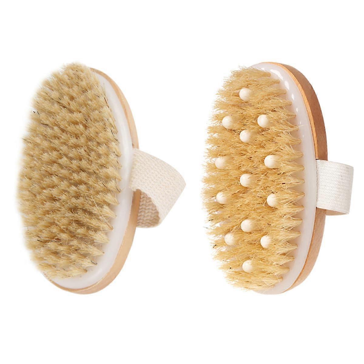 2Pcs Wooden Shower Brush with Boar Bristles for Exfoliating Body and Deep Pore Cleansing