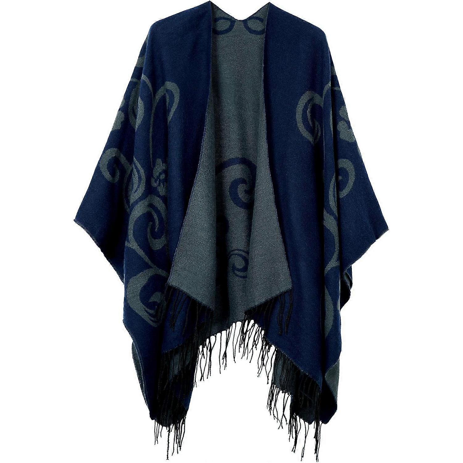 Women's Printed Cardigan Shawl with Front Fringe, Checkered Scarf with Puffed Corner Open Front with Wavy Shawl Wrap（Y0304）