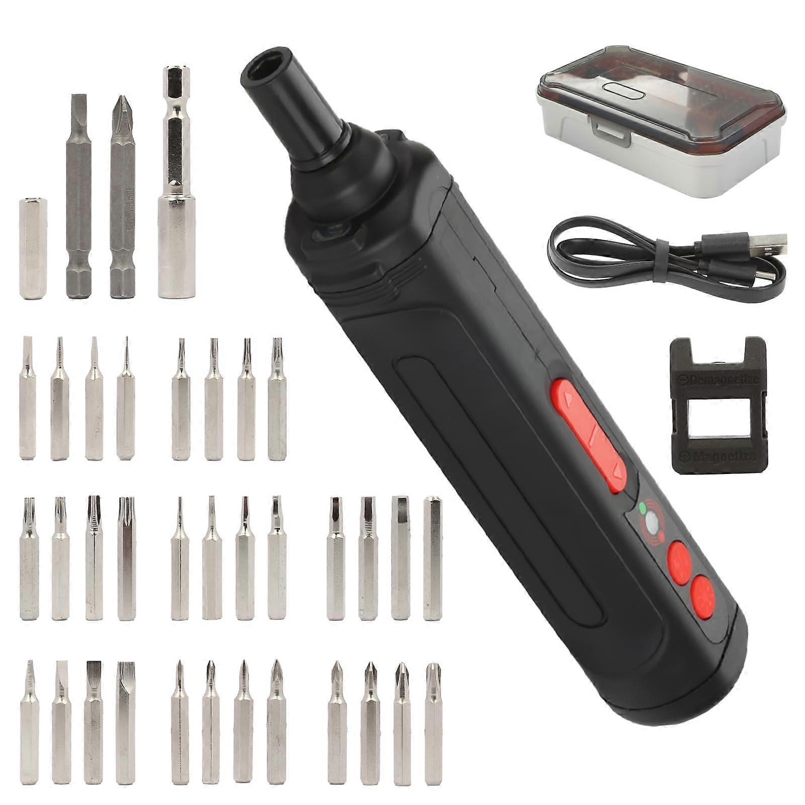 Cordless Electric Screwdriver Kit with Circuit Sensor, LED Light, 34pcs Bits and Carry Case