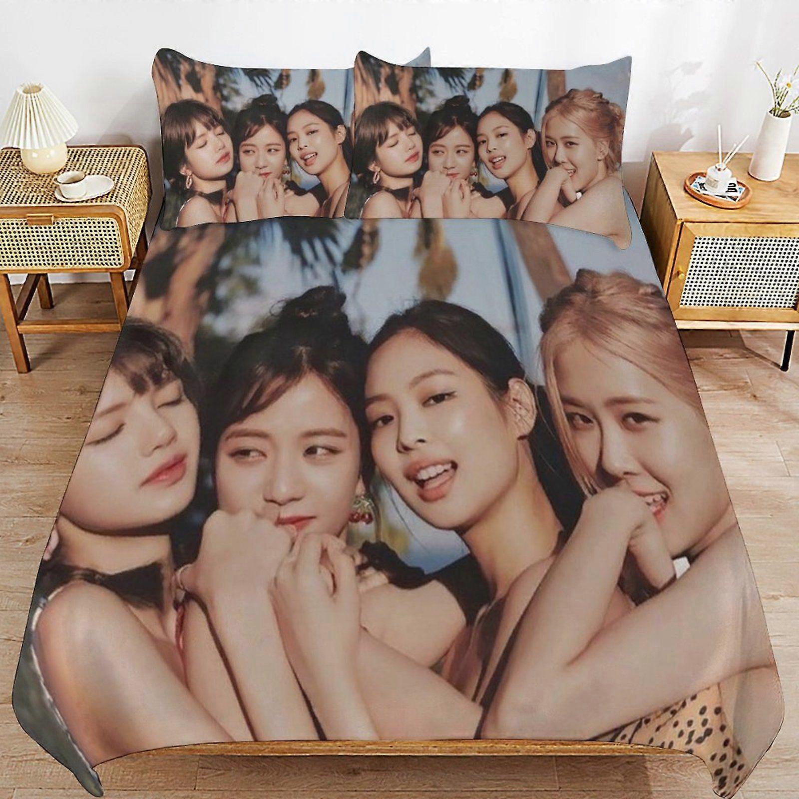 Blackpink Practical Zip Design Smooth Touch Soft Finish Long Use Duvet Cover Sets for Everyday Rest
