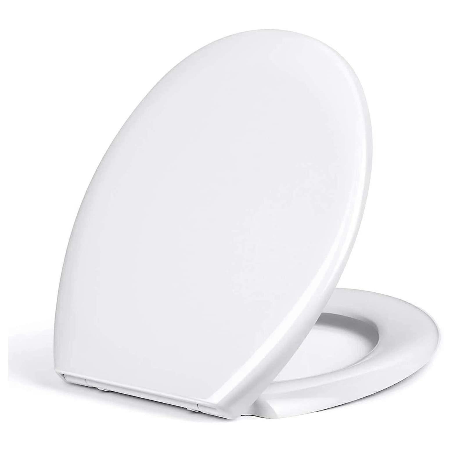 White Soft Close Round Toilet Seat with Durable Hinges and Easy Tool Installation