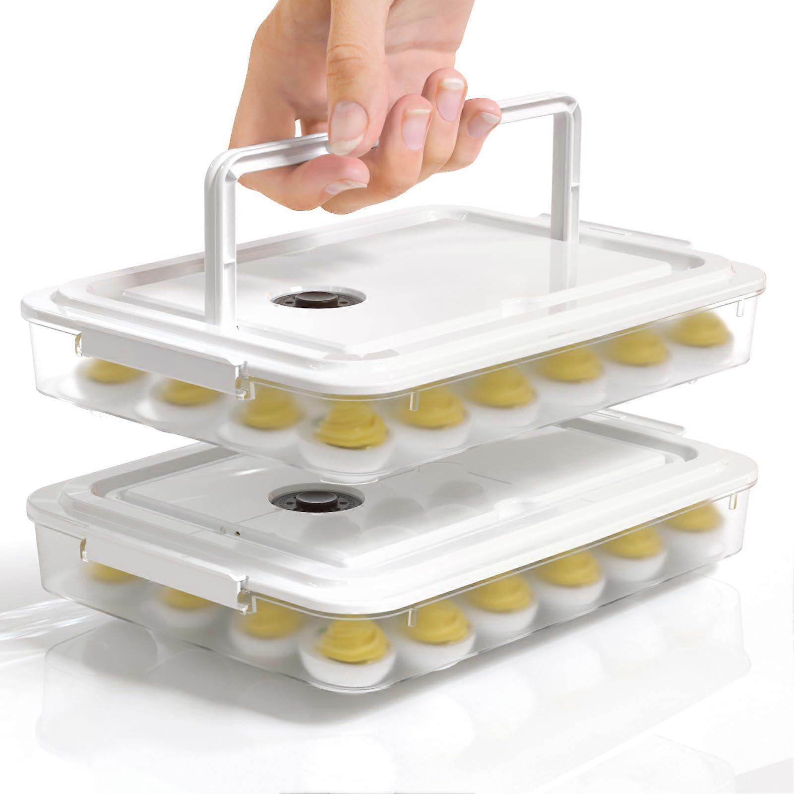 Deviled Egg Carrier with Lid, Set of 2 Stackable Egg Storage Trays for 48 Eggs, Party and Picnic Use
